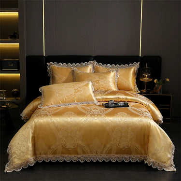 Luxury Golden Silver European Satin Jacquard Silky Soft Duvet Cover Bedding Set